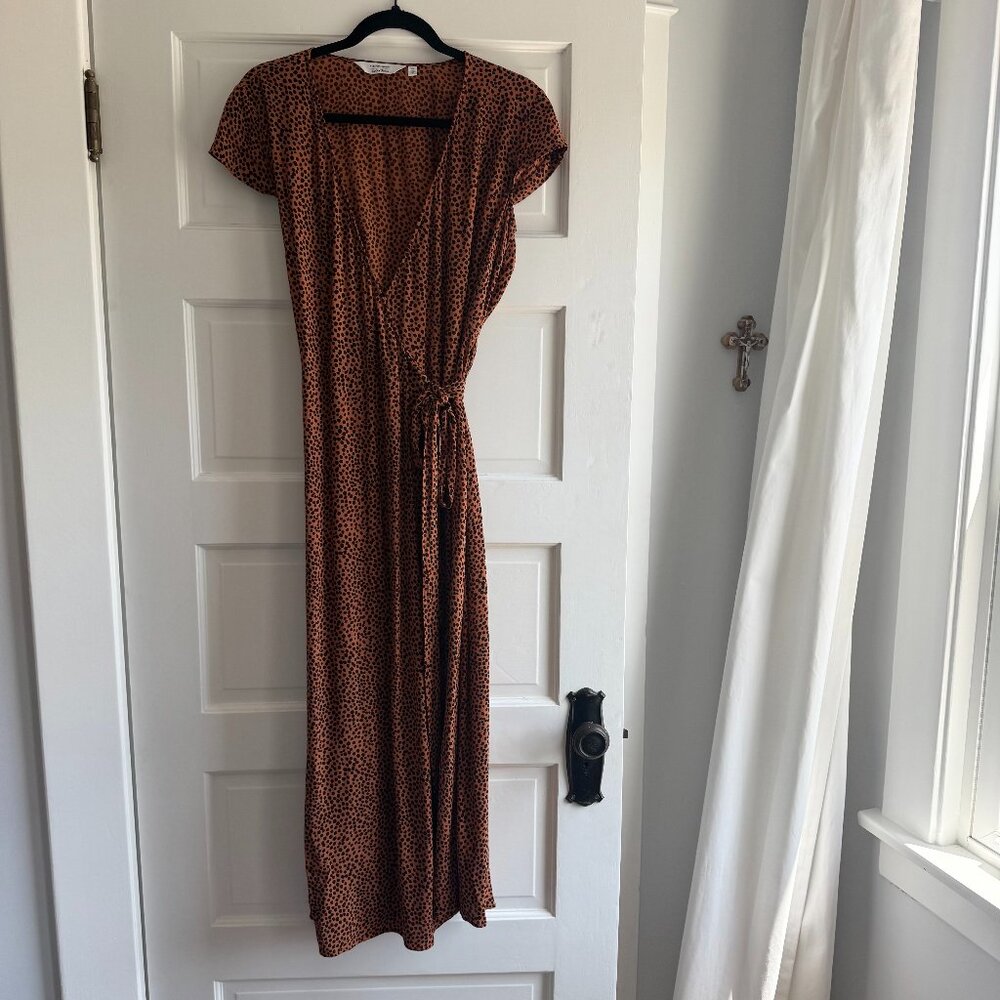 & Other Stories Mini Dot Leo Print Brown Wrap Maxi Dress • Size 6 / 36
